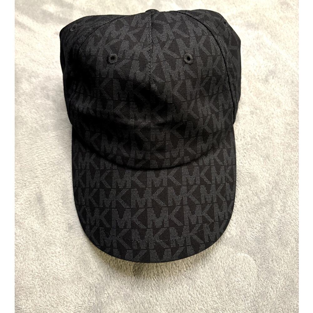 Michael Kors Womens Black Textured Jacquard Baseball Cap Hat OSFM Strapback EUC